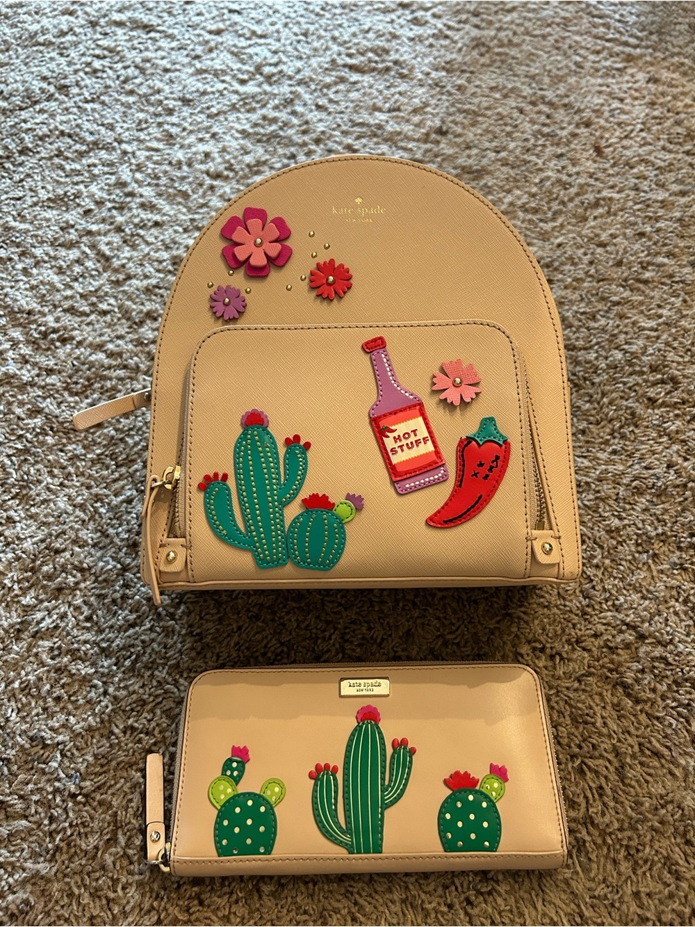 Kate Space Hot Sauce Cactus Backpack and wallet gently used